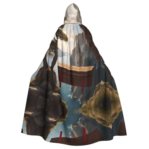 WZYWHJ Holzsarg hängend an Klippe bedruckter Aldult Cosplay Poncho Kapuzenumhang für Damen und Herren Halloween Party von WZYWHJ