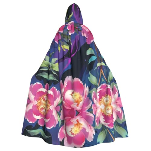 WZYWHJ Ink Peony Prints Aldult Cosplay Poncho Kapuzenumhang für Damen und Herren Halloween Party von WZYWHJ