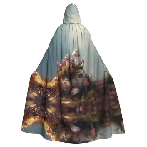 WZYWHJ Kleine Pilze auf dem Boden, bedruckter Cosplay-Poncho mit Kapuze, Umhang für Damen und Herren, Halloween-Party von WZYWHJ