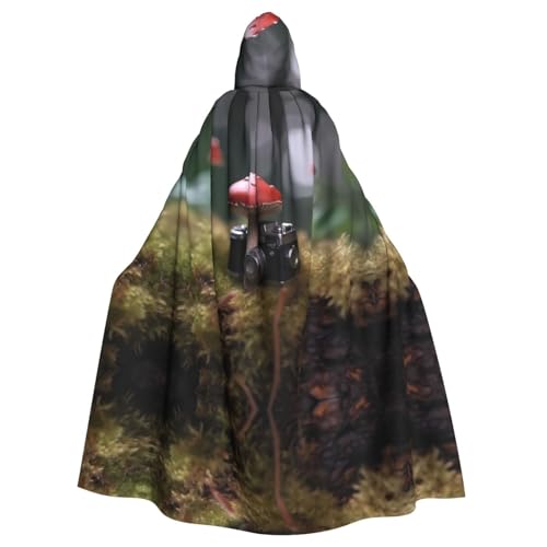 WZYWHJ Kleine Pilze auf der Kamera, bedruckter Cosplay-Poncho mit Kapuze, Umhang für Damen und Herren, Halloween-Party von WZYWHJ
