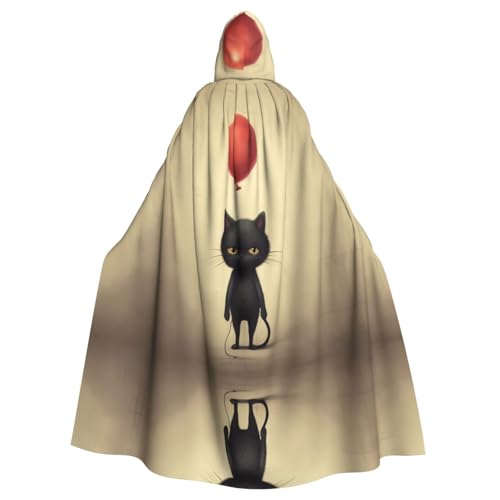 WZYWHJ Kleine schwarze Katze mit Ballon-Druck, Cosplay-Poncho mit Kapuze, Umhang für Männer und Frauen, Halloween-Party von WZYWHJ