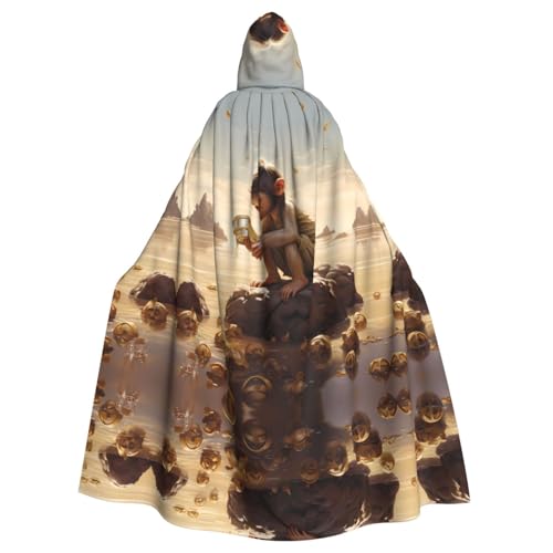 WZYWHJ Kleiner Affe hebt Muscheln auf, Aldult Cosplay Poncho Kapuzenumhang für Damen und Herren Halloween Party von WZYWHJ