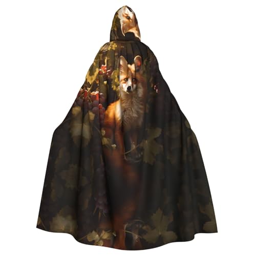 WZYWHJ Kleiner Fuchs pflückt Trauben Druck Aldult Cosplay Poncho Kapuzenumhang für Damen und Herren Halloween Party von WZYWHJ