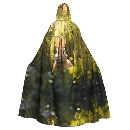 WZYWHJ Kleiner Hase im Gras bedruckter Aldult Cosplay Poncho mit Kapuze für Damen und Herren Halloween Party von WZYWHJ
