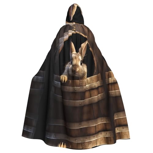 WZYWHJ Kleiner grauer Kaninchen in einem Holzfass, bedruckt, Cosplay-Poncho mit Kapuze, Umhang für Damen und Herren, Halloween-Party WZYWHJ Kleiner grauer Kaninchen in einem Holzfass, bedruckt, Cosplay-Poncho mit Kapuze, Umhang für Damen und Herren, Halloween-Party von WZYWHJ