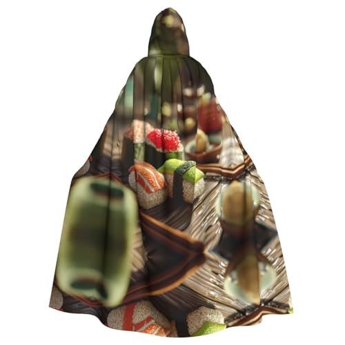 WZYWHJ Leckerer Sushi-Druck Aldult Cosplay Poncho mit Kapuze für Damen und Herren Halloween-Party von WZYWHJ