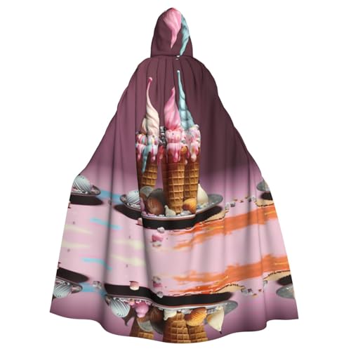 WZYWHJ Mini-Poncho mit Eiscreme-Motiv, bedruckt, Aldult, Cosplay-Poncho mit Kapuze, Umhang für Damen und Herren, Halloween-Party von WZYWHJ