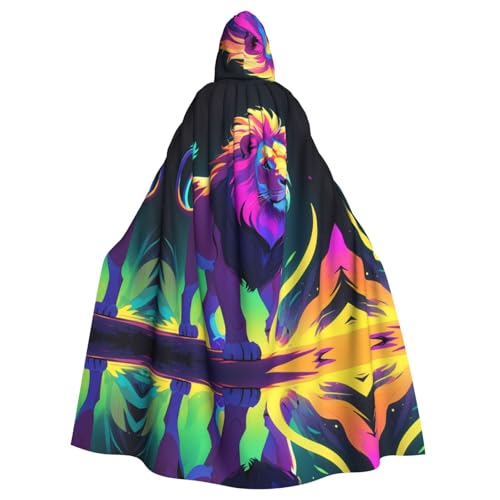 WZYWHJ Neon Safari Löwe Prints Aldult Cosplay Poncho Kapuzenumhang für Damen und Herren Halloween Party von WZYWHJ
