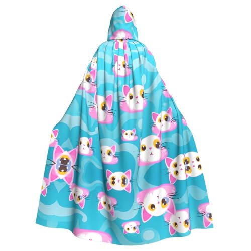 WZYWHJ Niedliche Katze mit rosa Ohren Bild aldult Cosplay Poncho Kapuzenumhang für Damen und Herren Halloween Party von WZYWHJ