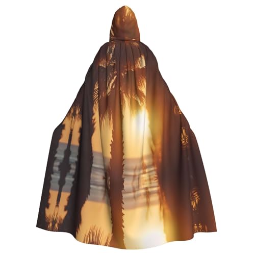 WZYWHJ Palmen bei Sonnenuntergang Bild aldult Cosplay Poncho Kapuzenumhang für Damen und Herren Halloween Party von WZYWHJ