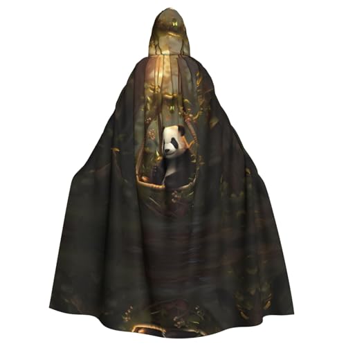 WZYWHJ Panda im hängenden Korb, bedruckter Aldult-Cosplay-Poncho mit Kapuze, Umhang für Damen und Herren, Halloween-Party von WZYWHJ