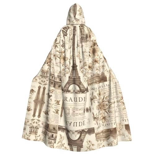 WZYWHJ Paris, Vintage-Postkartendruck, Aldult, Cosplay-Poncho mit Kapuze, Umhang für Damen und Herren, Halloween-Party WZYWHJ Paris, Vintage-Postkartendruck, Aldult, Cosplay-Poncho mit Kapuze, Umhang für Damen und Herren, Halloween-Party von WZYWHJ