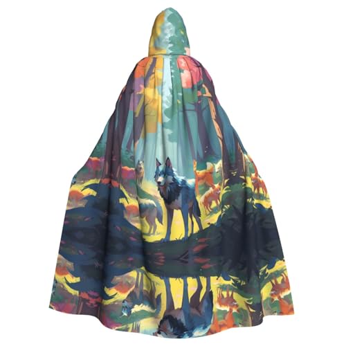 WZYWHJ Pixel Wölfe Muster Aldult Cosplay Poncho Kapuzenumhang für Damen und Herren Halloween Party von WZYWHJ