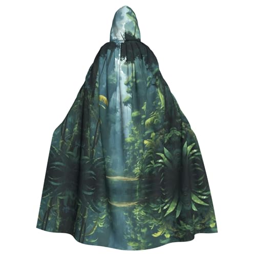 WZYWHJ Pixelated Rainforest Pattern Aldult Cosplay Poncho Hooded Cloak for men and women Halloween Party von WZYWHJ