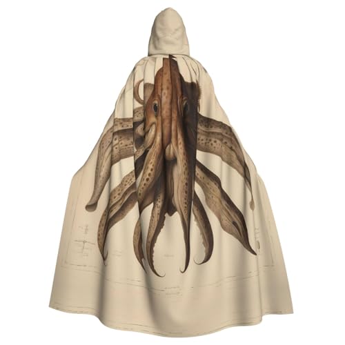 WZYWHJ Poncho mit Kapuze für Damen und Herren, Motiv: Tintenfisch auf Muster, Aldult von WZYWHJ