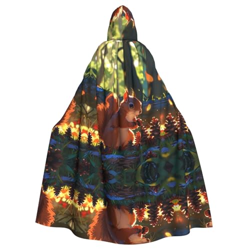 WZYWHJ Poncho mit Kapuze für Damen und Herren, Motiv: kleines Eichhörnchen pflückendes Tannenzapfenbild, hohe Qualität, Cosplay-Poncho von WZYWHJ
