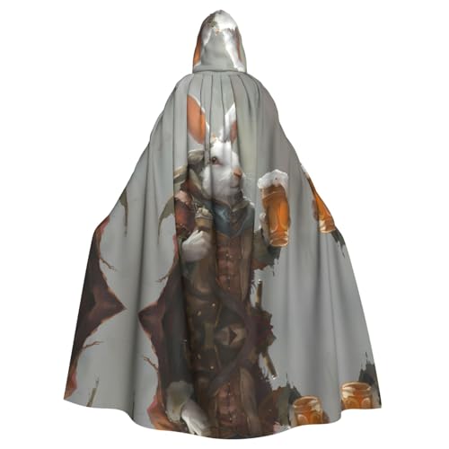 WZYWHJ Poncho mit Kapuze für Damen und Herren, Motiv: kleines weißes Kaninchen mit Bier, bedruckt, Aldult von WZYWHJ
