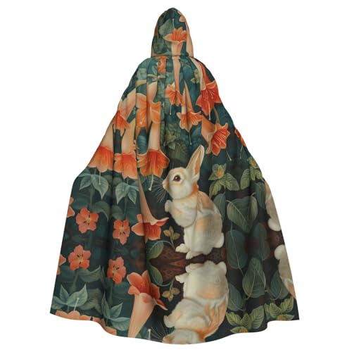 WZYWHJ Poncho mit Kapuze und Aufschrift "Little Rabbit under the morning glory", bedruckt, Aldult von WZYWHJ