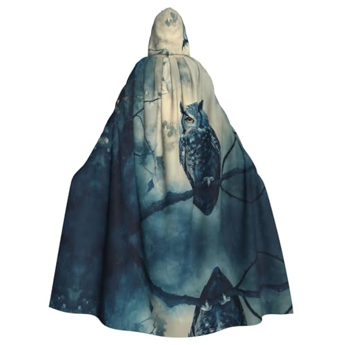 WZYWHJ Poncho mit ruhigem Eulenbild, Aldult Qualität, Cosplay-Poncho mit Kapuze, Umhang für Damen und Herren, Halloween von WZYWHJ