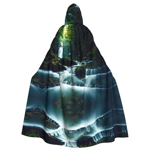 WZYWHJ River In The Forest Picture Aldult Cosplay Poncho Hooded Cloak for Men and Women Halloween Party von WZYWHJ