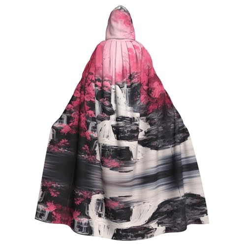 WZYWHJ Rosa Wasserfall bedruckter Aldult Cosplay Poncho Kapuzenumhang für Damen und Herren Halloween Party von WZYWHJ