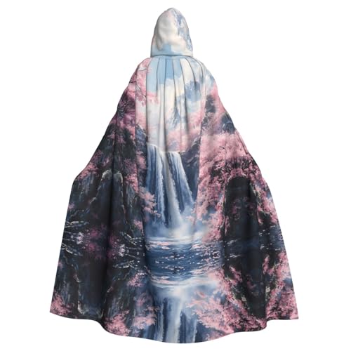 WZYWHJ Sakura Wasserfall-Bild, Aldult Qualität, Cosplay-Poncho mit Kapuze, Umhang für Damen und Herren, Halloween von WZYWHJ
