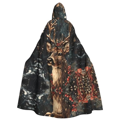 WZYWHJ Schneeender Elch, bedruckter Aldult-Cosplay-Poncho mit Kapuze, Umhang für Damen und Herren, Halloween-Party von WZYWHJ