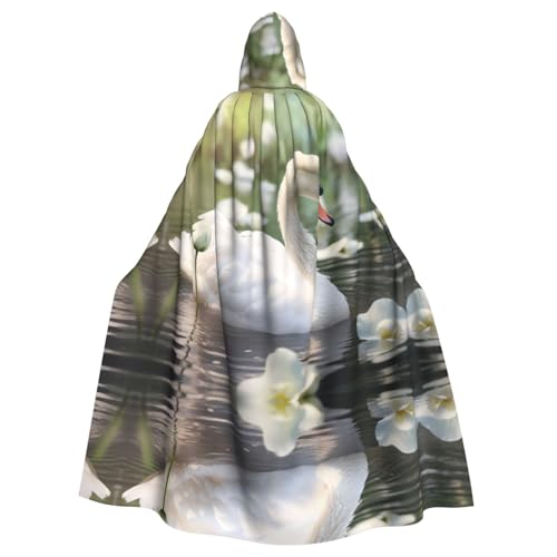 WZYWHJ Schöner weißer Poncho mit Schwanenmuster, Cosplay-Poncho mit Kapuze, Umhang für Damen und Herren, Halloween-Party von WZYWHJ