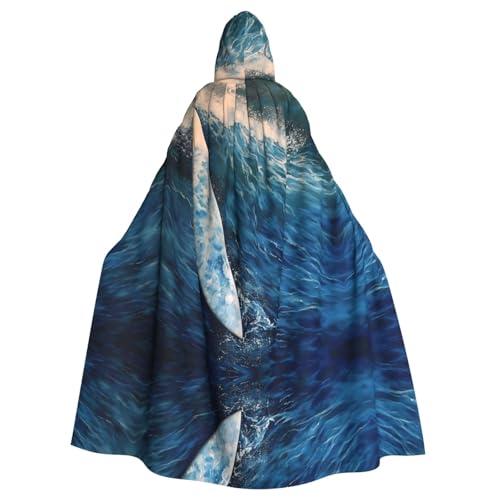 WZYWHJ Skateboard in den Wellen bedruckter Aldult Cosplay Poncho Kapuzenumhang für Damen und Herren Halloween Party von WZYWHJ