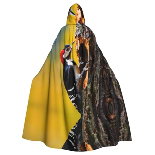 WZYWHJ Specht pickt an Baumlöchern, bedruckter Cosplay-Poncho mit Kapuze, Umhang für Damen und Herren, Halloween-Party von WZYWHJ