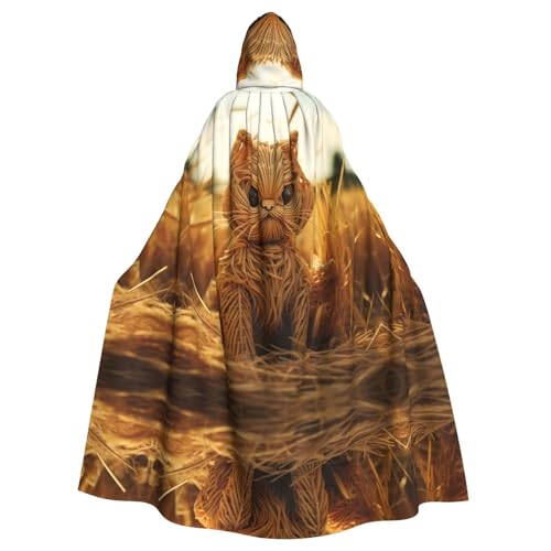 WZYWHJ Strohkätzchen-bedruckter Cosplay-Poncho mit Kapuze für Damen und Herren, Halloween-Party von WZYWHJ