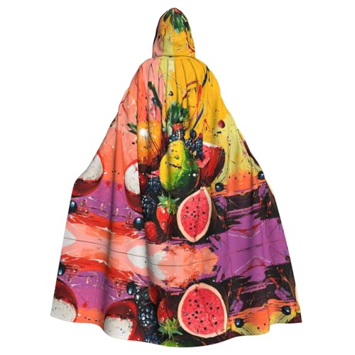 WZYWHJ Struktureller Cosplay-Poncho mit Kapuze für Damen und Herren, mit Obstflor-Muster, Halloween-Party von WZYWHJ