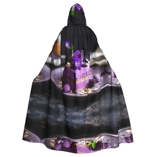 WZYWHJ Süßer lila Kartoffelkuchen-bedruckter Aldult Cosplay-Poncho mit Kapuze für Damen und Herren Halloween-Party von WZYWHJ