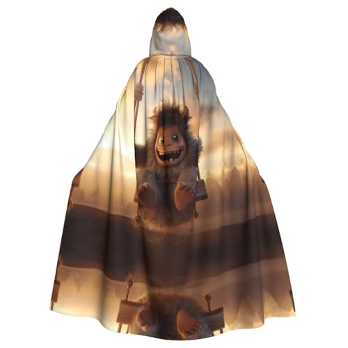 WZYWHJ The little monster on the swing Printed aldult Cosplay Poncho Hooded Cloak for men and women Halloween Party von WZYWHJ