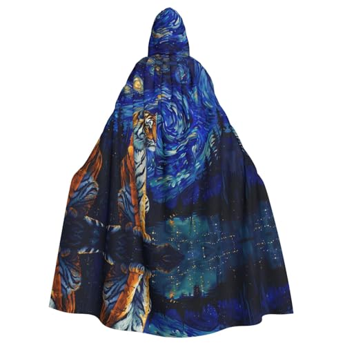 WZYWHJ Tiger in the Sky bedruckter Aldult Cosplay Poncho Kapuzenumhang für Damen und Herren Halloween Party von WZYWHJ