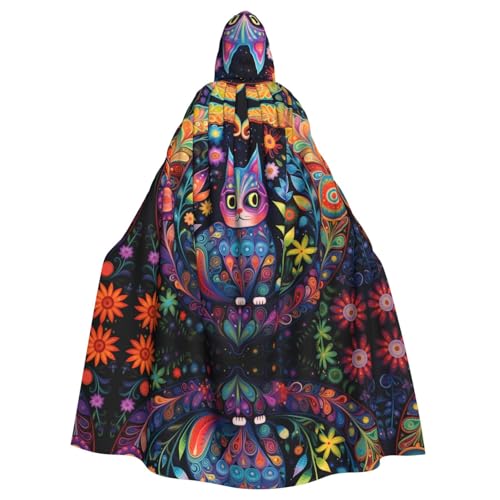 WZYWHJ Umhang mit farbiger getigerter Katze, Aldult, Cosplay-Poncho mit Kapuze, Umhang für Damen und Herren, Halloween-Party von WZYWHJ