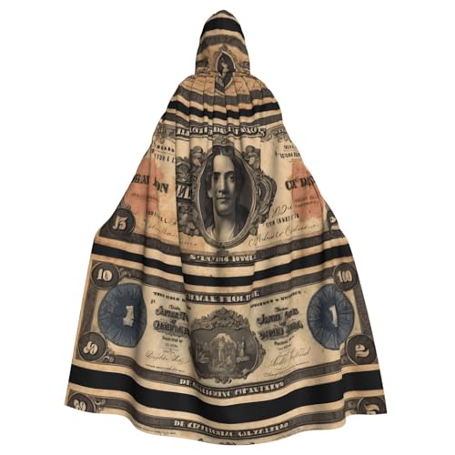 WZYWHJ Vintage-Muster auf Banknoten, bedruckter Cosplay-Poncho mit Kapuze, Umhang für Damen und Herren, Halloween-Party von WZYWHJ