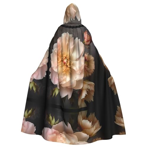 WZYWHJ Vintage-Poncho mit Pfingstrosen, bedruckt, Aldult Cosplay, Kapuzenumhang für Damen und Herren, Halloween-Party von WZYWHJ