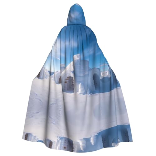 WZYWHJ Weißes Schneehaus bedruckter Aldult Cosplay Poncho mit Kapuze für Damen und Herren Halloween-Party von WZYWHJ