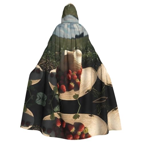 WZYWHJ Wilde Erdbeeren in Strohhut, bedruckter Cosplay-Poncho mit Kapuze, Umhang für Damen und Herren, Halloween-Party von WZYWHJ