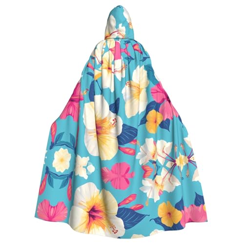WZYWHJ Wunderschöner Cosplay-Poncho mit Hibiskusblüten und Kapuze, Umhang für Damen und Herren, Halloween-Party von WZYWHJ
