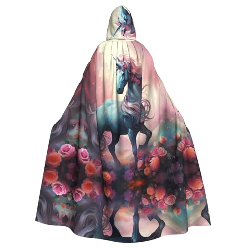 WZYWHJ Wunderschöner Einhorn-Druck Aldult Cosplay Poncho mit Kapuze für Damen und Herren Halloween-Party von WZYWHJ
