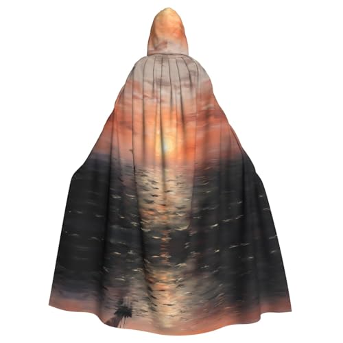 WZYWHJ Wunderschöner Sonnenuntergang bedruckter Aldult Cosplay Poncho mit Kapuze für Damen und Herren Halloween Party von WZYWHJ