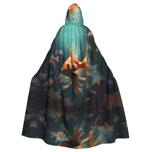 WZYWHJ Wunderschöner kleiner Goldfisch-bedruckter Aldult-Cosplay-Poncho mit Kapuze, Umhang für Damen und Herren, Halloween-Party von WZYWHJ