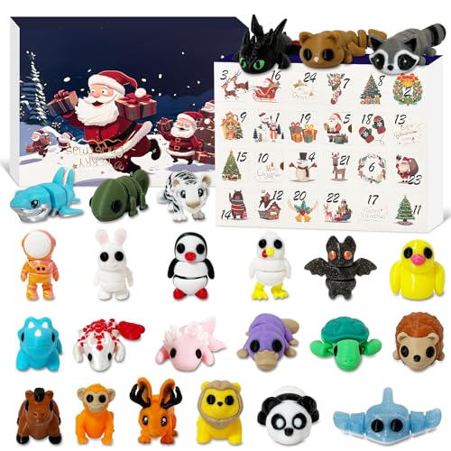 Waaaandefu Weihnachts-Adventskalender 2024 mit 24 Mini-3D-gedruckten Tieren – Countdown-Box, Sammeltierfiguren für Kinder, Familie, Schreibtisch-Dekor & Geschenke (Mystery Melt) von Waaaandefu
