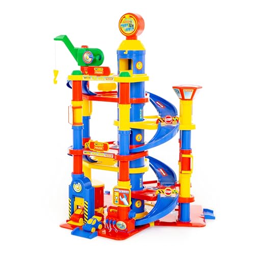 Wader Park Garage Tower, 7 Ebenen, Waschanlage, Tankstelle und Autos von Wader Quality Toys