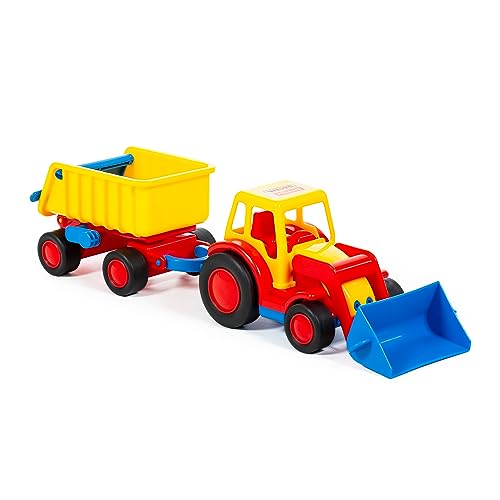 Wader Polesie Basics Traktor mit Anhänger, geeignet ab 1 Jahr I Förderung von Motorik & Kreativität I Gummireifen von Wader Quality Toys