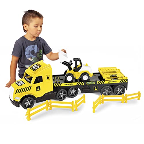 WADER 36430 Magic Truck Tieflader mit Bagger, Absperrgittern und Rampen, ab 3 Jahren, ca. 79 cm WADER 36430 Magic Truck Tieflader mit Bagger, Absperrgittern und Rampen, ab 3 Jahren, ca. 79 cm von Wader