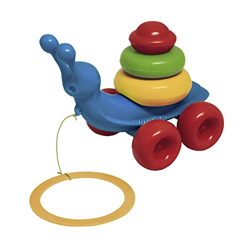 WADER Schnecke Lernspielzeug, Schiebe- und Ziehspielzeug mit bunten Ringen, Motorikspielzeug mit 4 Rädern, ab 1 Jahr von Wader