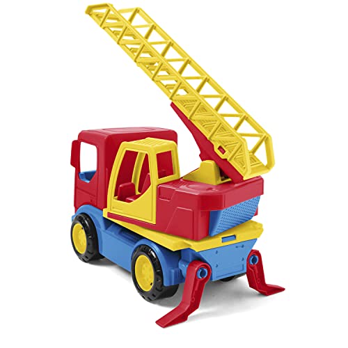 Wader 35319 - Tech Truck Feuerwehr mit Leiter, drehbarem Aufsatz, Standfüßen und stabilen Stahlachsen, ca. 23,5 x 11,5 x 28 cm groß, ab 12 Monaten, ideal als Geschenk für kreatives Spielen von Wader